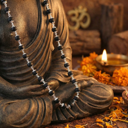 Original Karungali Mala - Natural Ebony Wood (Silver Plated)