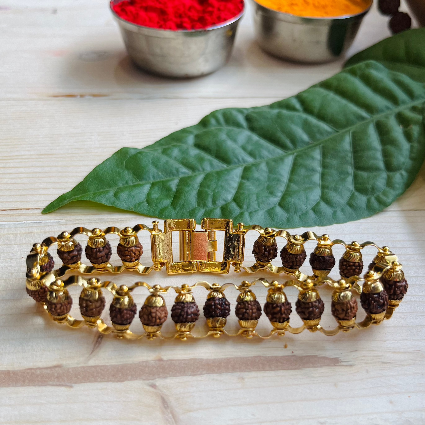 Gold Plated Premium Rudraksha Chain Bracelet