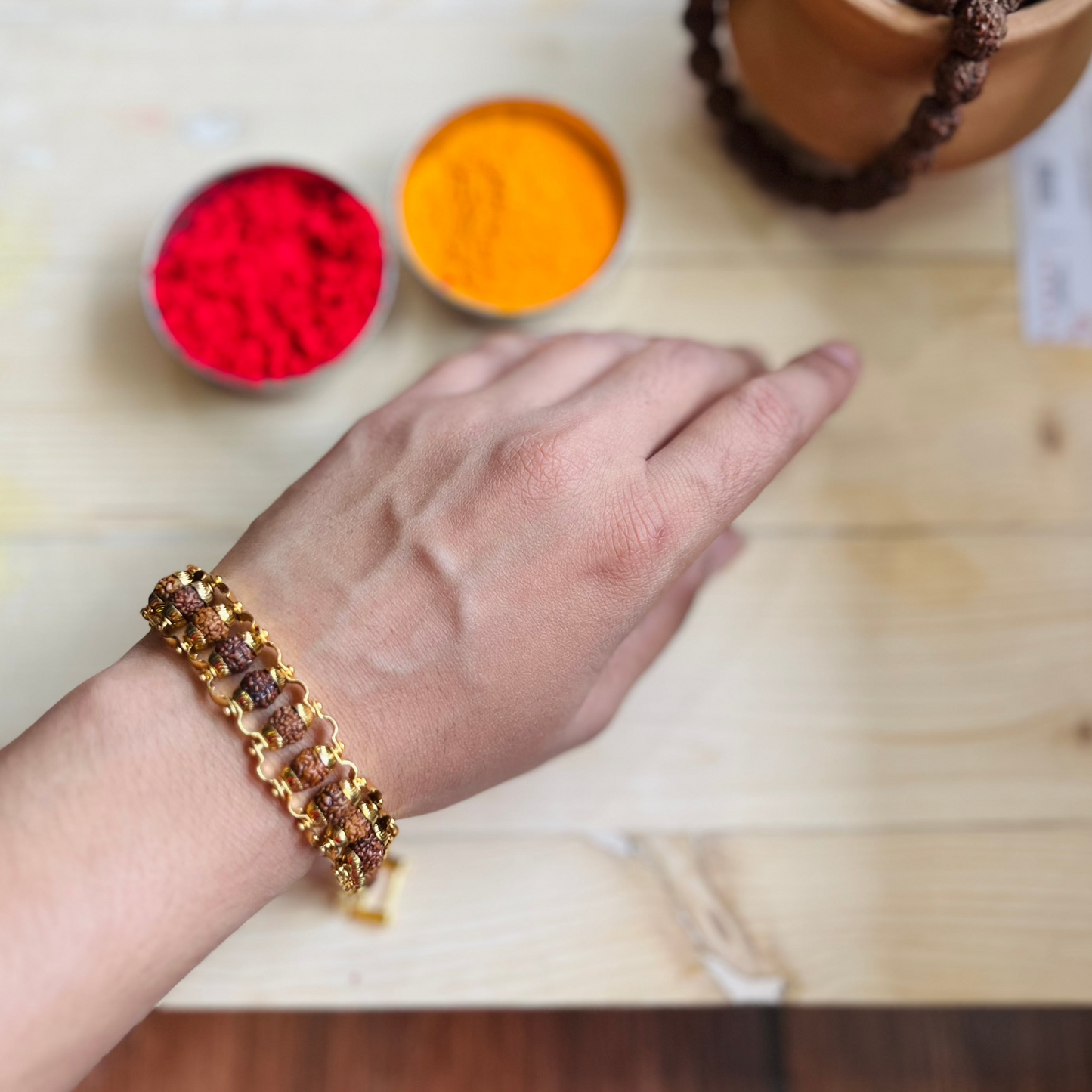 Gold Plated Premium Rudraksha Chain Bracelet