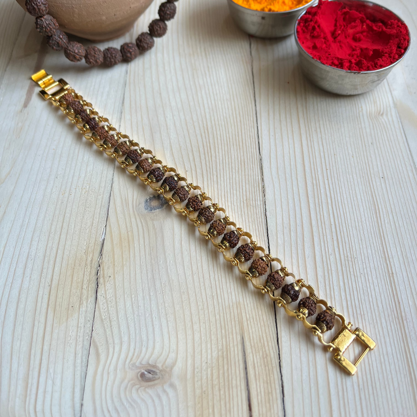 Gold Plated Premium Rudraksha Chain Bracelet