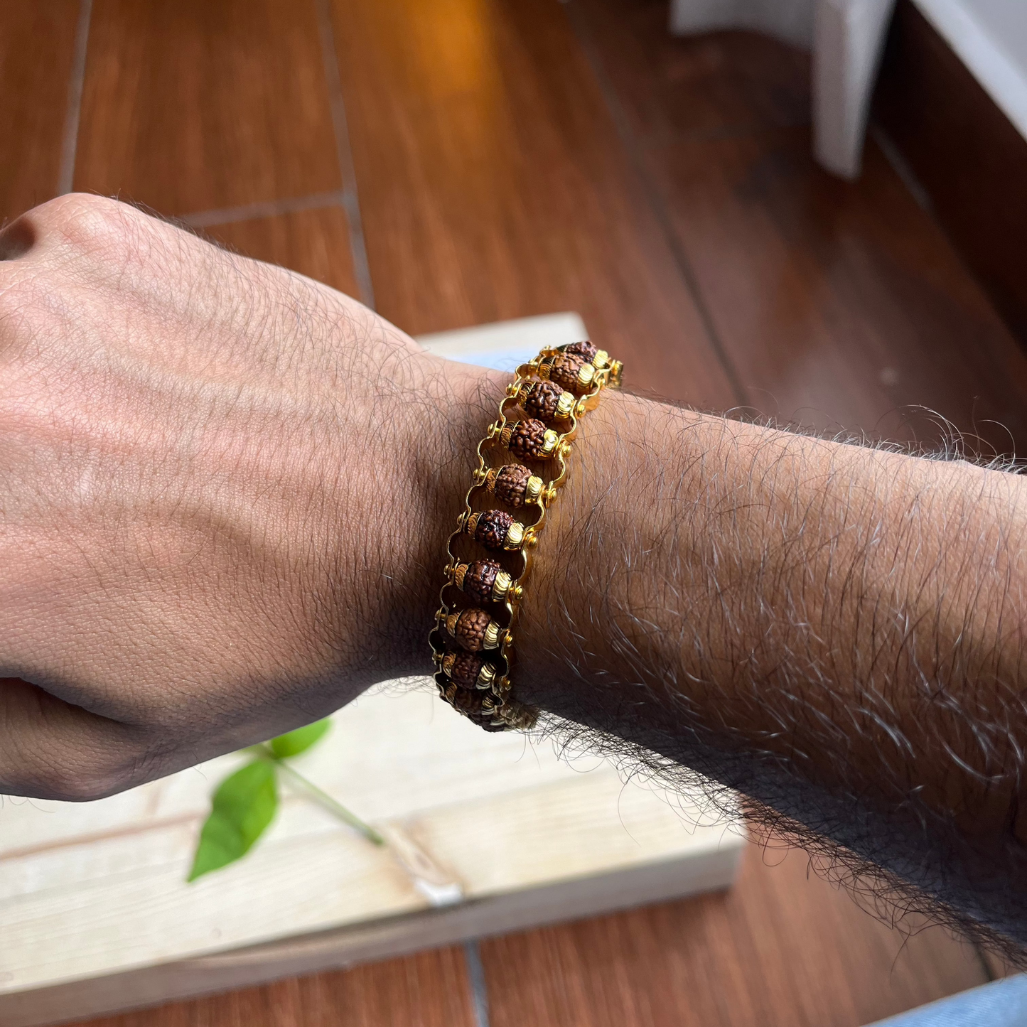 Gold Plated Premium Rudraksha Chain Bracelet